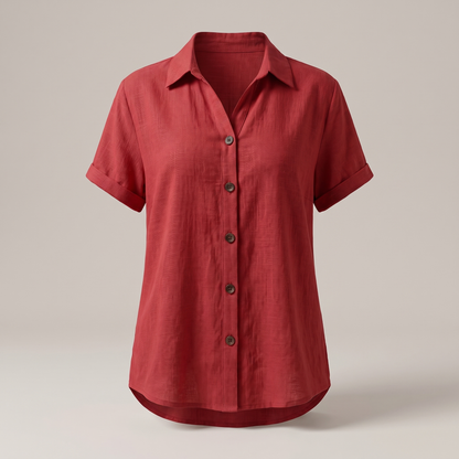 Button Front Blouse - Red