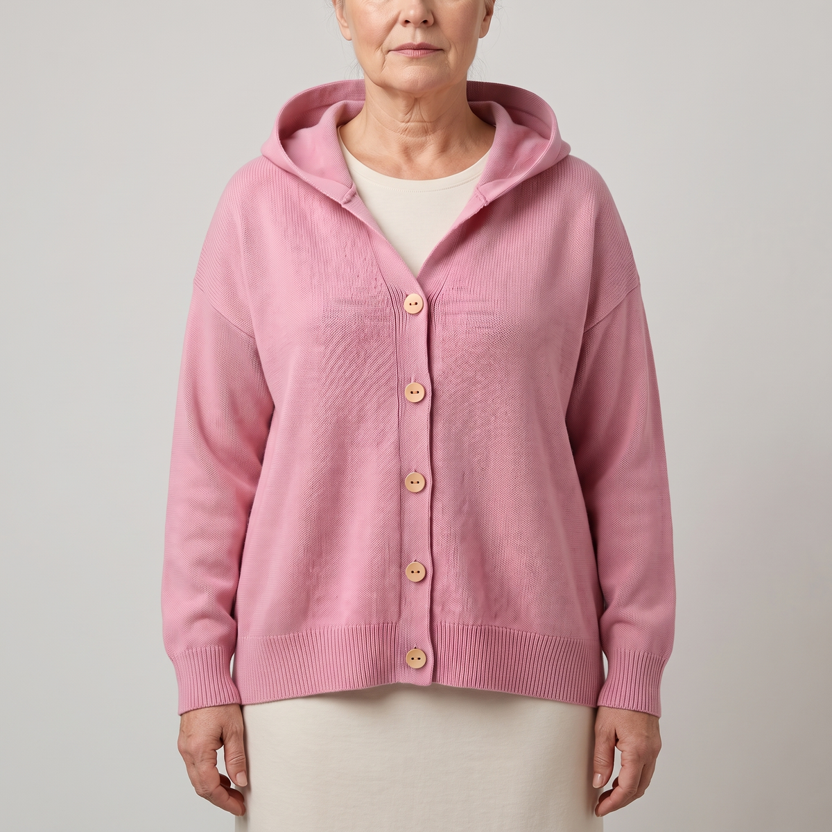 Buttoned Hood Knit Top