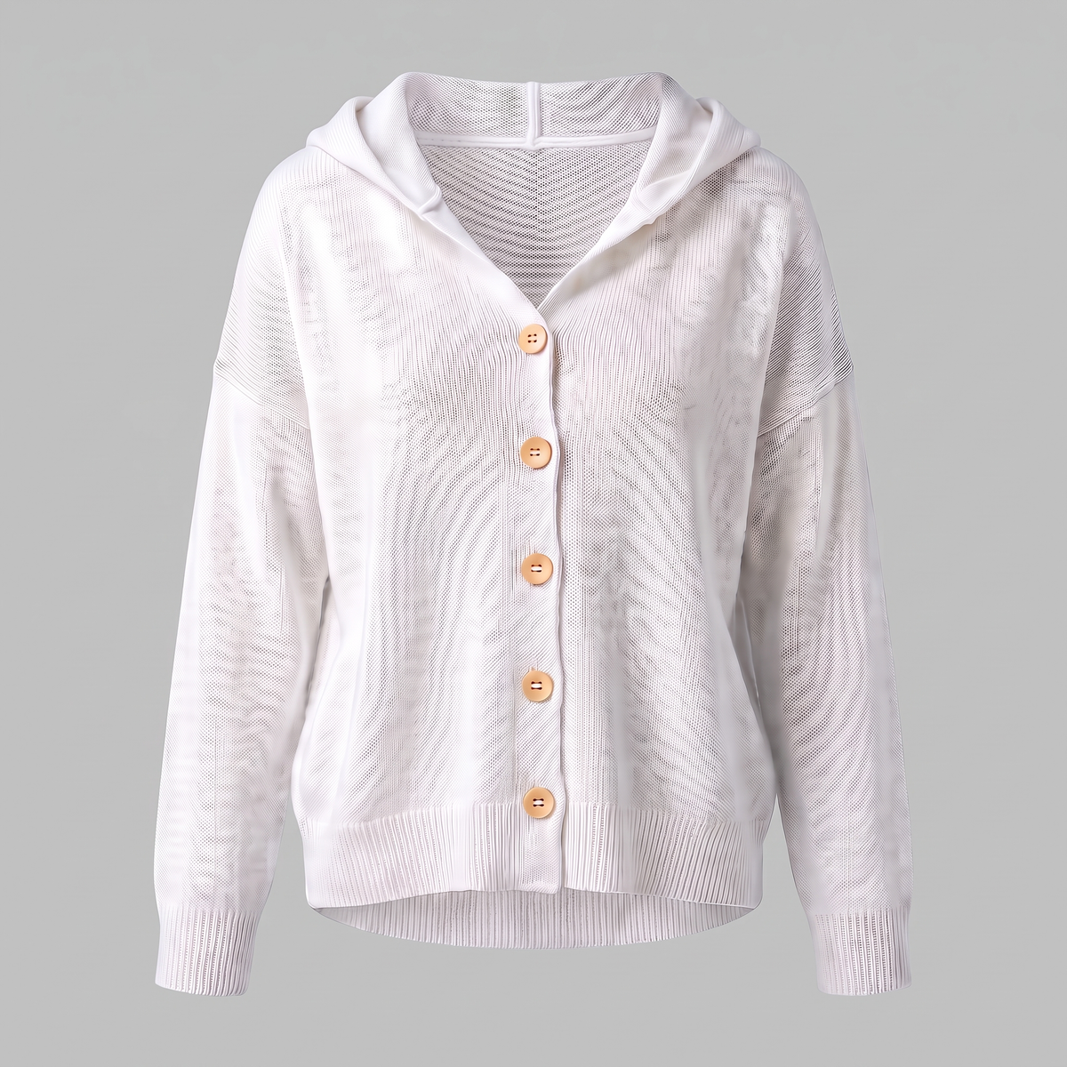 Buttoned Hood Knit Top - Grey