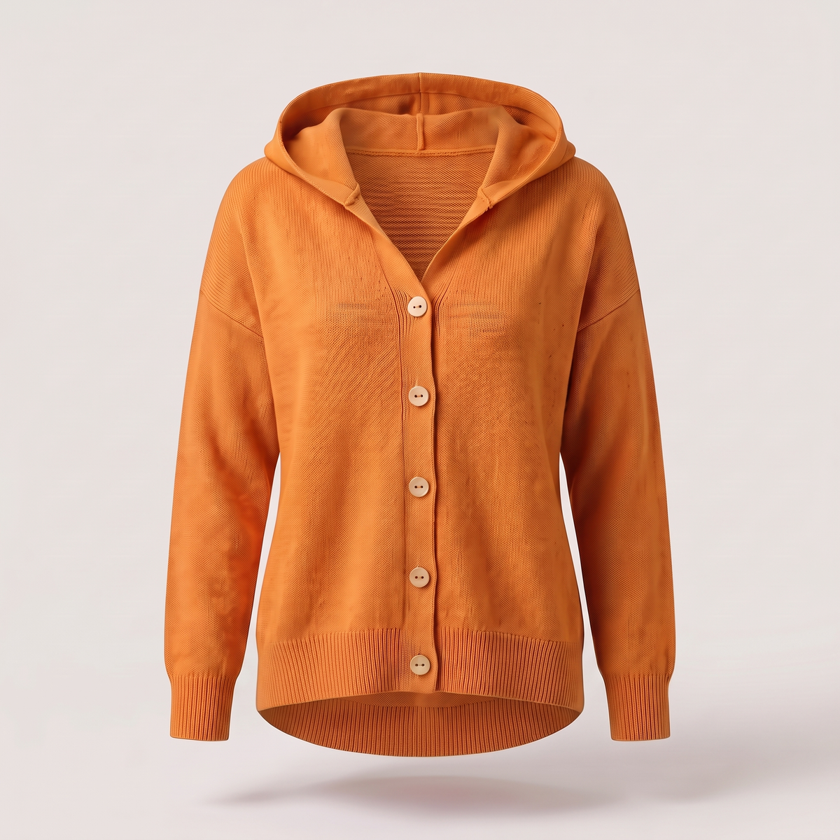 Buttoned Hood Knit Top - Orange