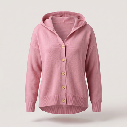 Buttoned Hood Knit Top - Pink