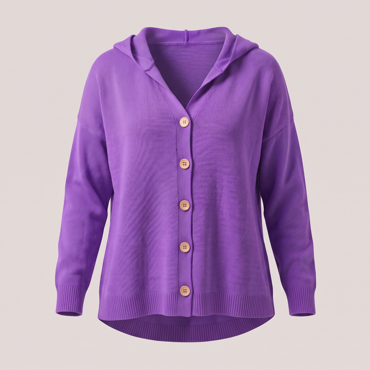 Buttoned Hood Knit Top - Purple