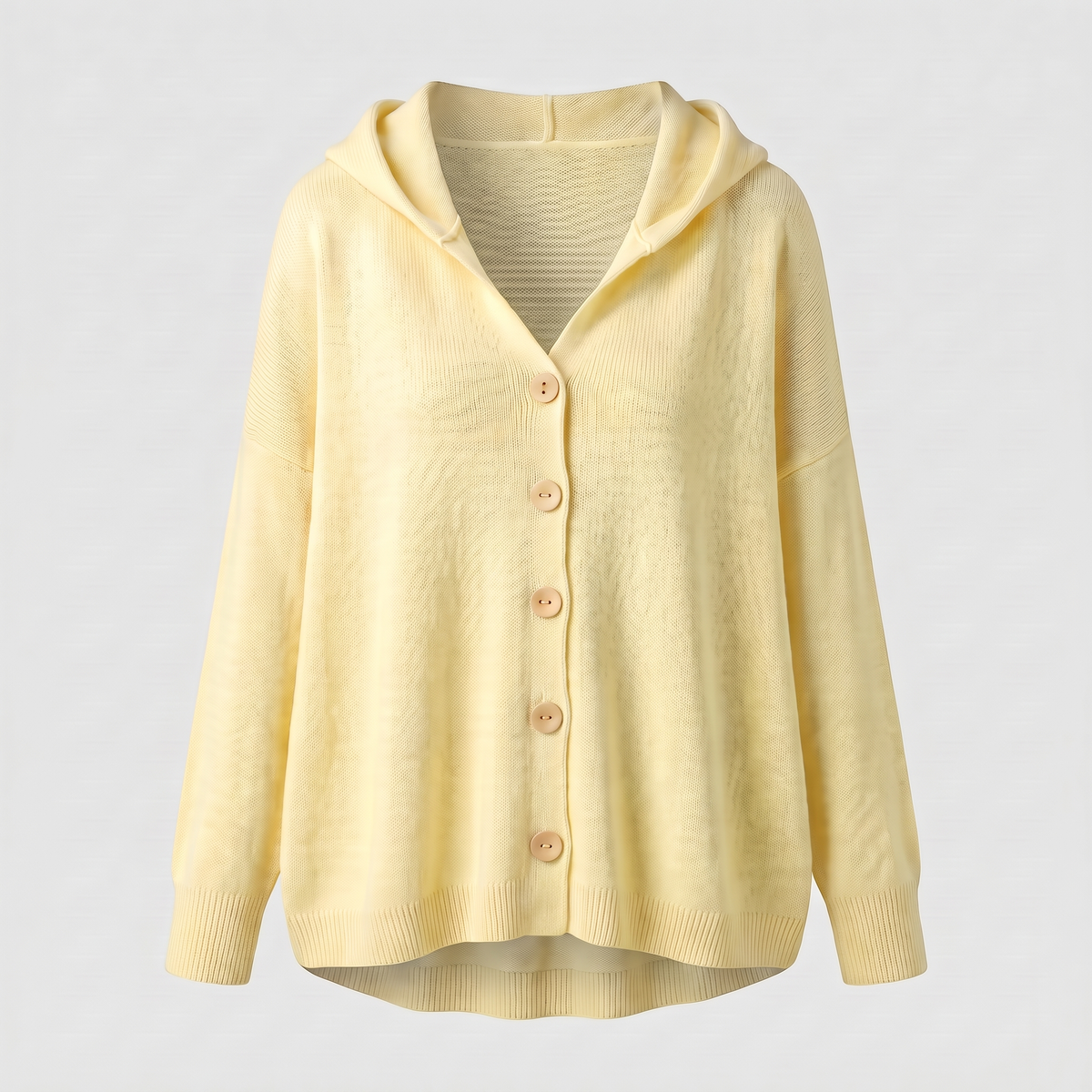 Buttoned Hood Knit Top - Yellow