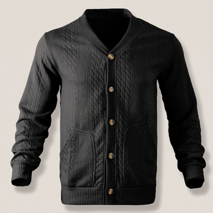 Cable Knit Button Cardigan - Black