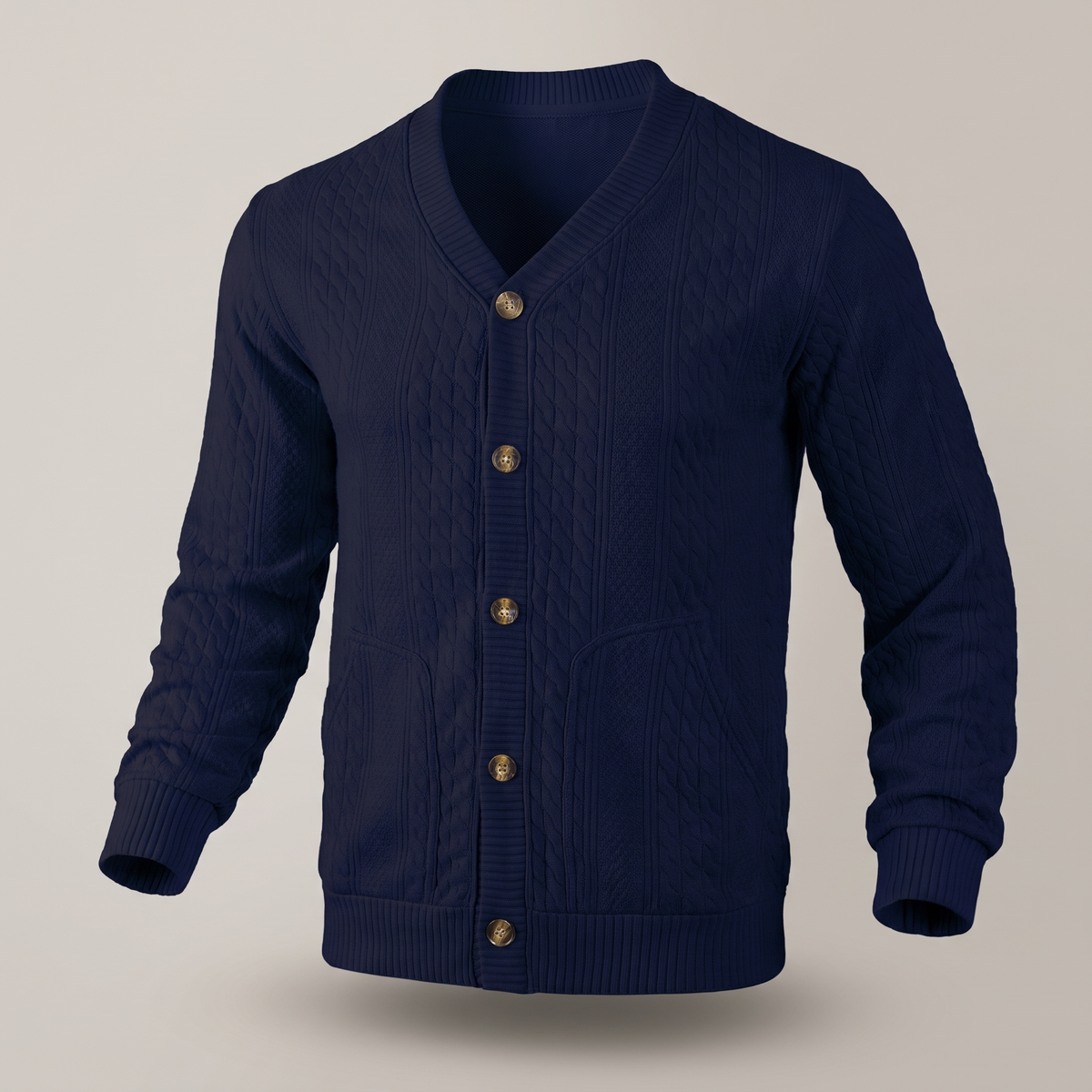 Cable Knit Button Cardigan - Dark Blue