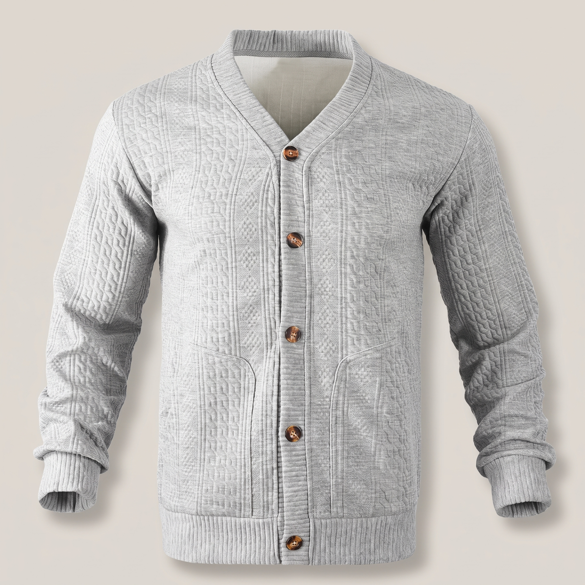 Cable Knit Button Cardigan - Grey