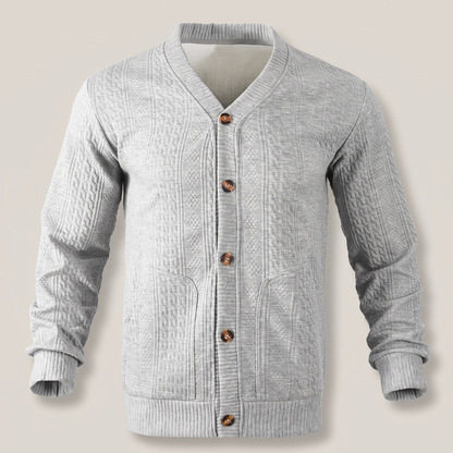 Cable Knit Button Cardigan - Grey