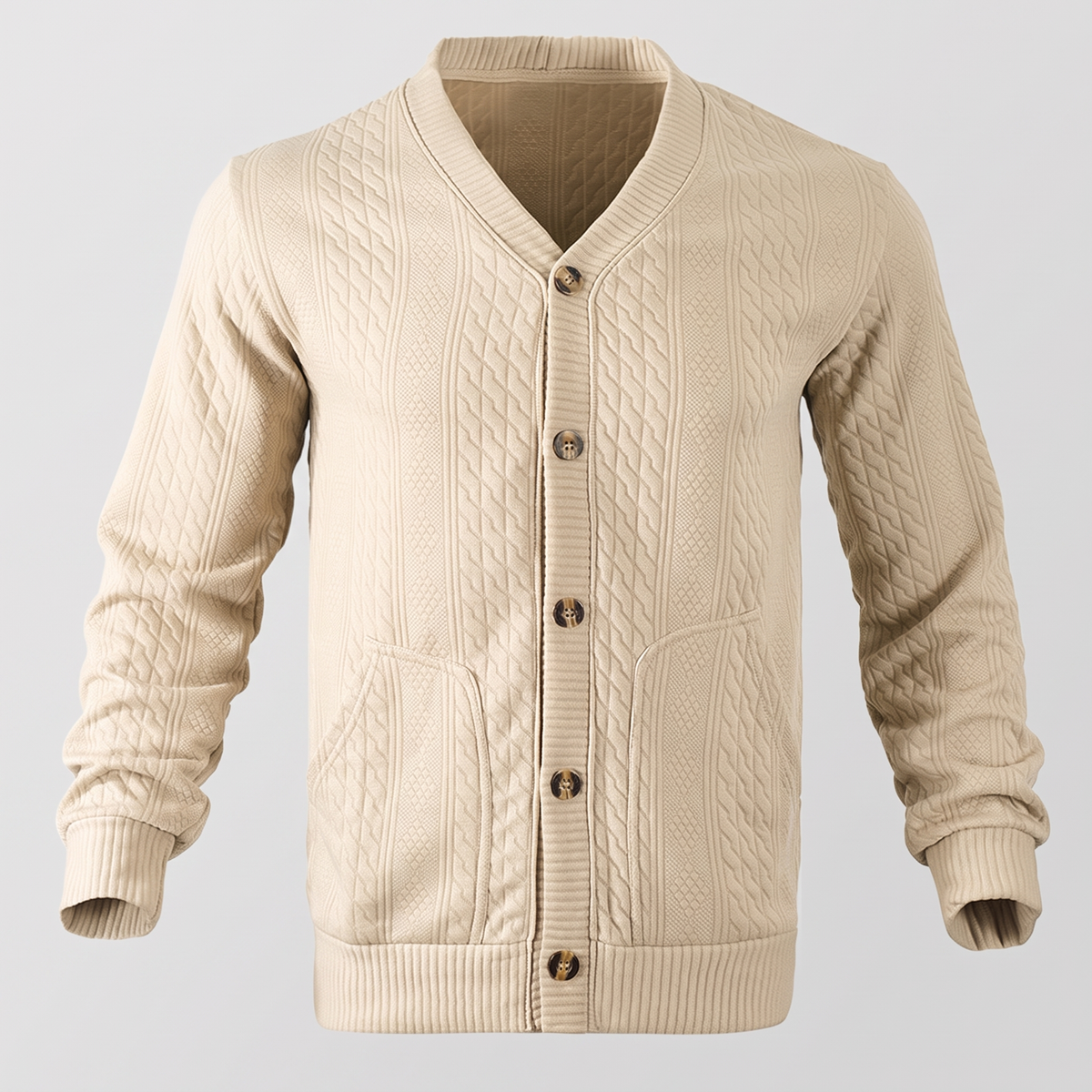 Cable Knit Button Cardigan - Khaki