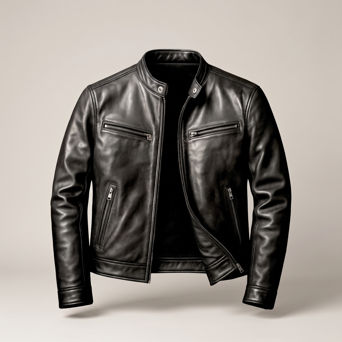 Cafe Racer Leather-Look Jacket - Black