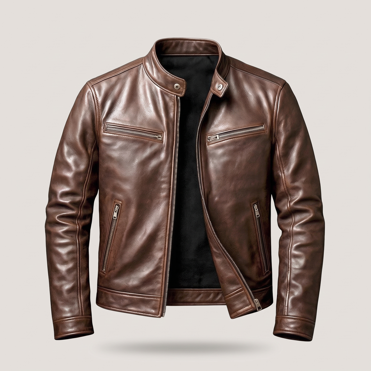 Cafe Racer Leather-Look Jacket - Dark Brown
