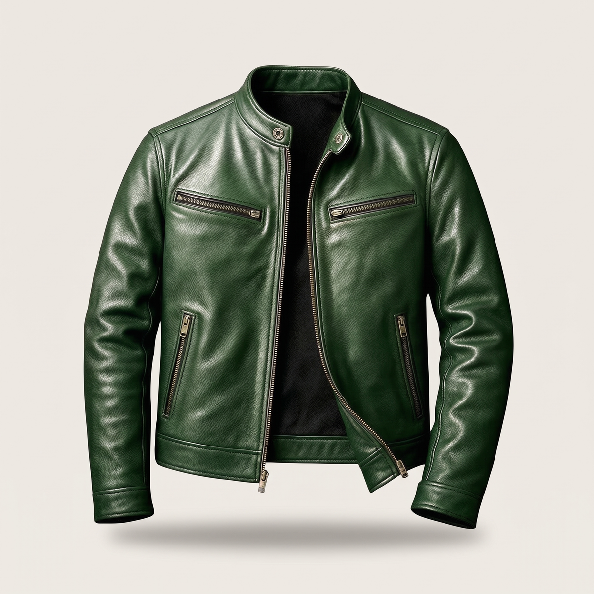 Cafe Racer Leather-Look Jacket - Green