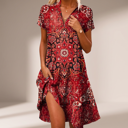 Caldershire Soft-Flow Midi Dress - Red