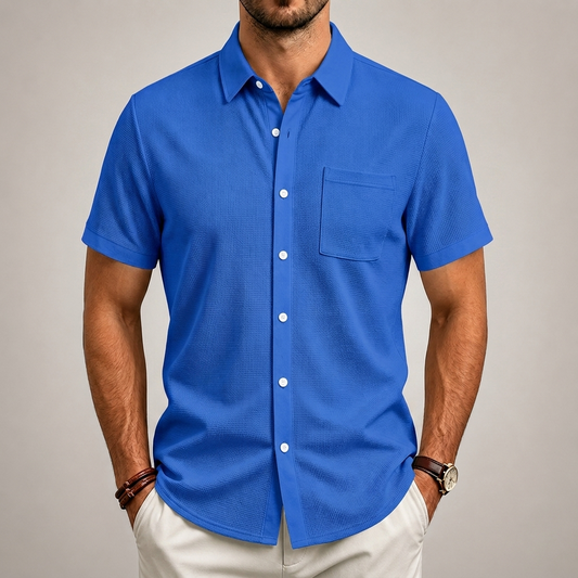Caldham Textured Button-Up Shirt - Royal Blue