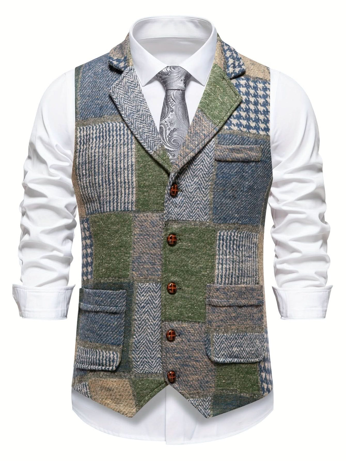 Caldwell Herringbone Vest - Green