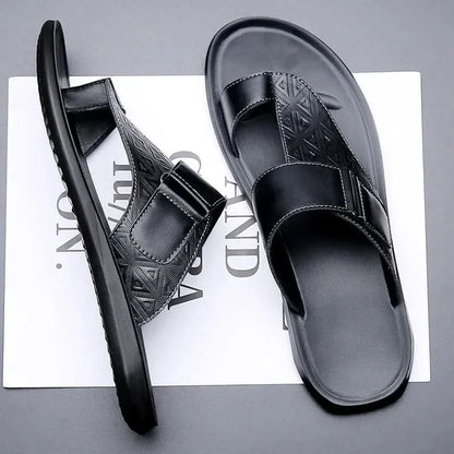 Callen Leather-Look Sandals - Black