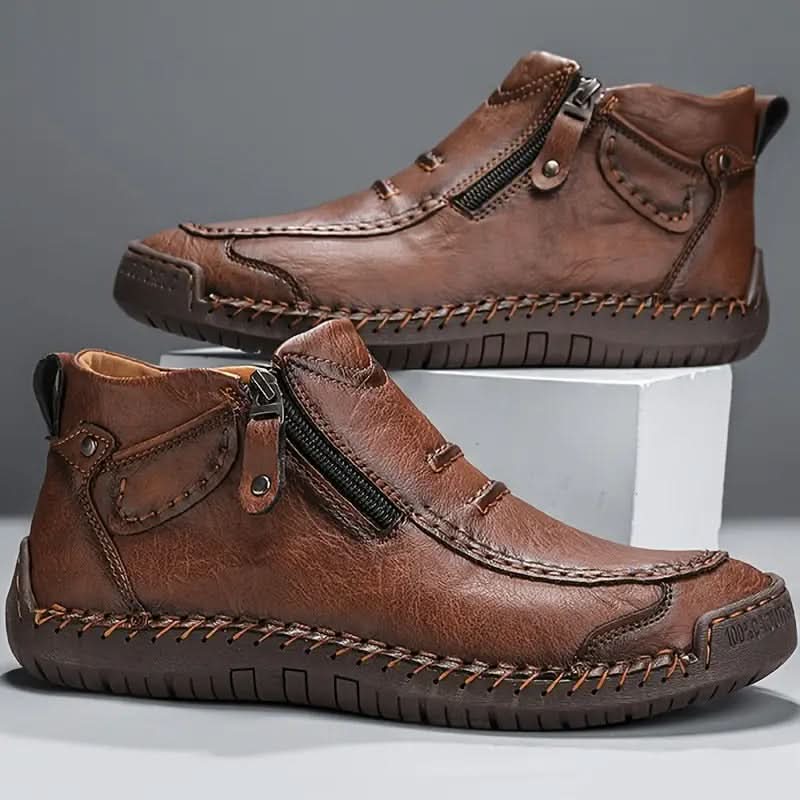 Camden Comfort Leather-Look Trainers - Brown