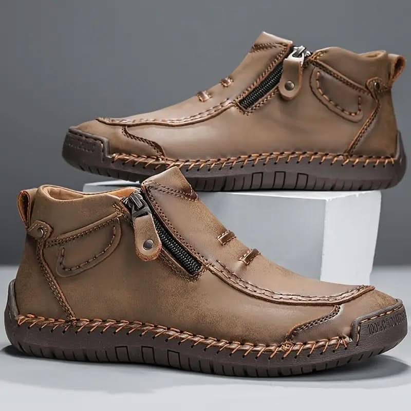 Camden Comfort Leather-Look Trainers - Khaki
