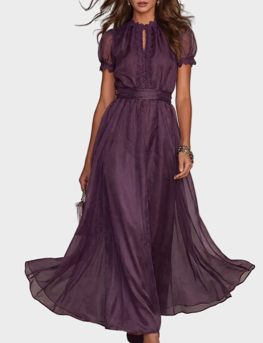 Camellia Long Vintage Dress - Purple
