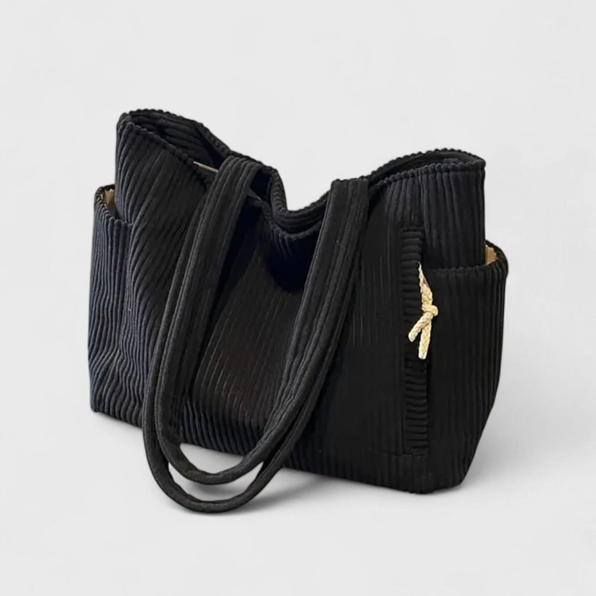 Camille Corduroy Tote Bag - Black