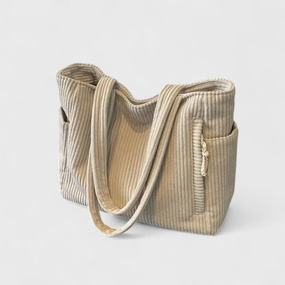 Camille Corduroy Tote Bag - White