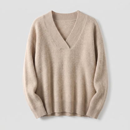 Camille Cozy V-Neck Knit - Beige