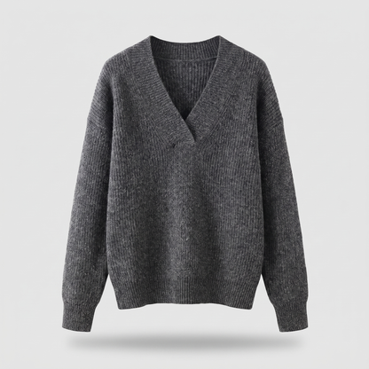 Camille Cozy V-Neck Knit - Grey