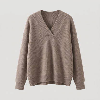 Camille Cozy V-Neck Knit - Khaki