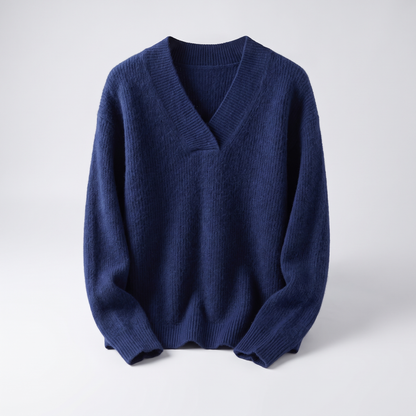 Camille Cozy V-Neck Knit - Navy Blue