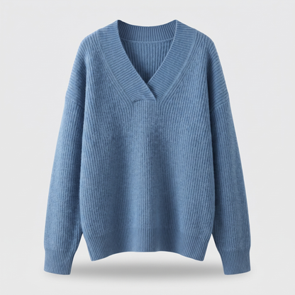 Camille Cozy V-Neck Knit - Sky Blue