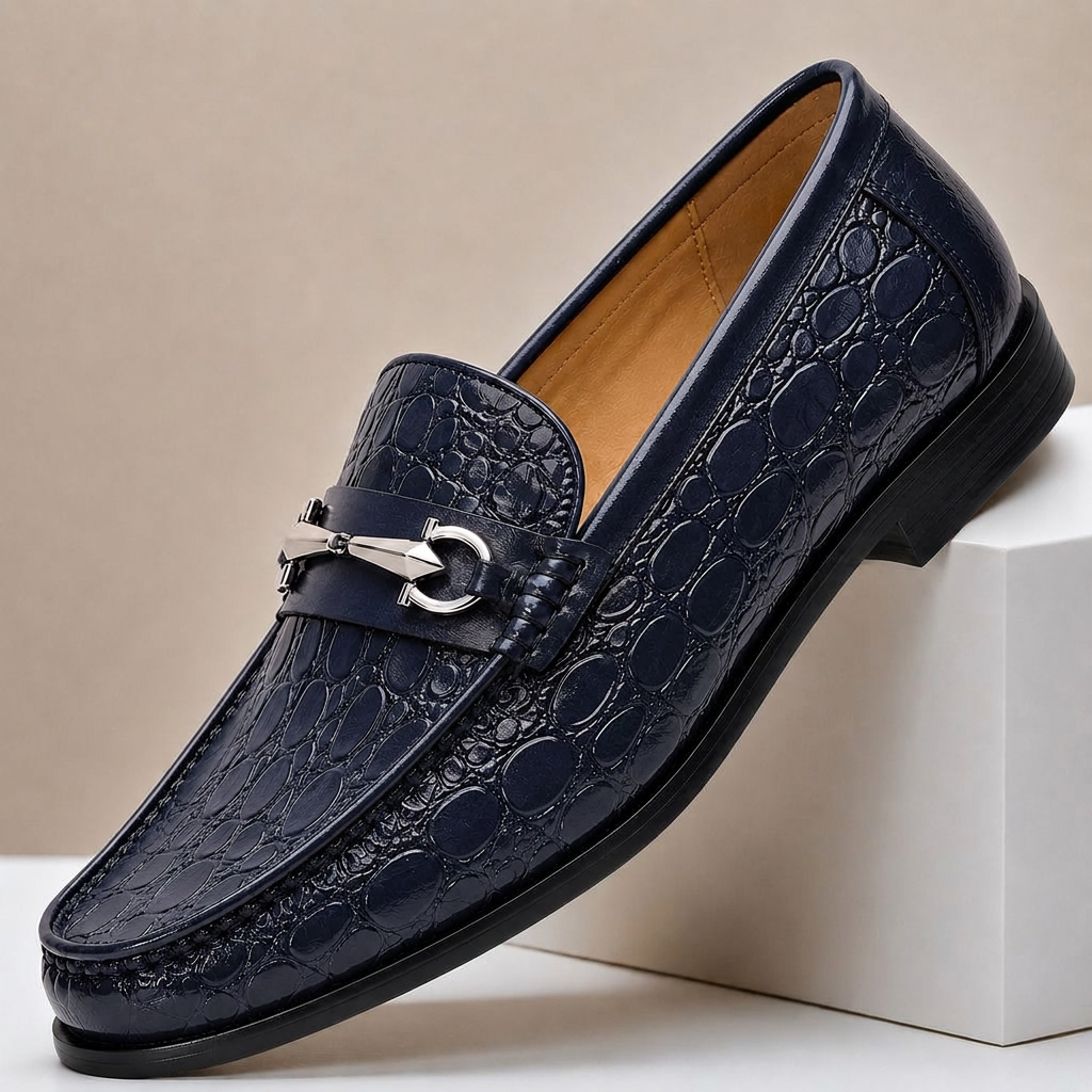 Carrowmere Textured Leather-Look Loafers - Blue