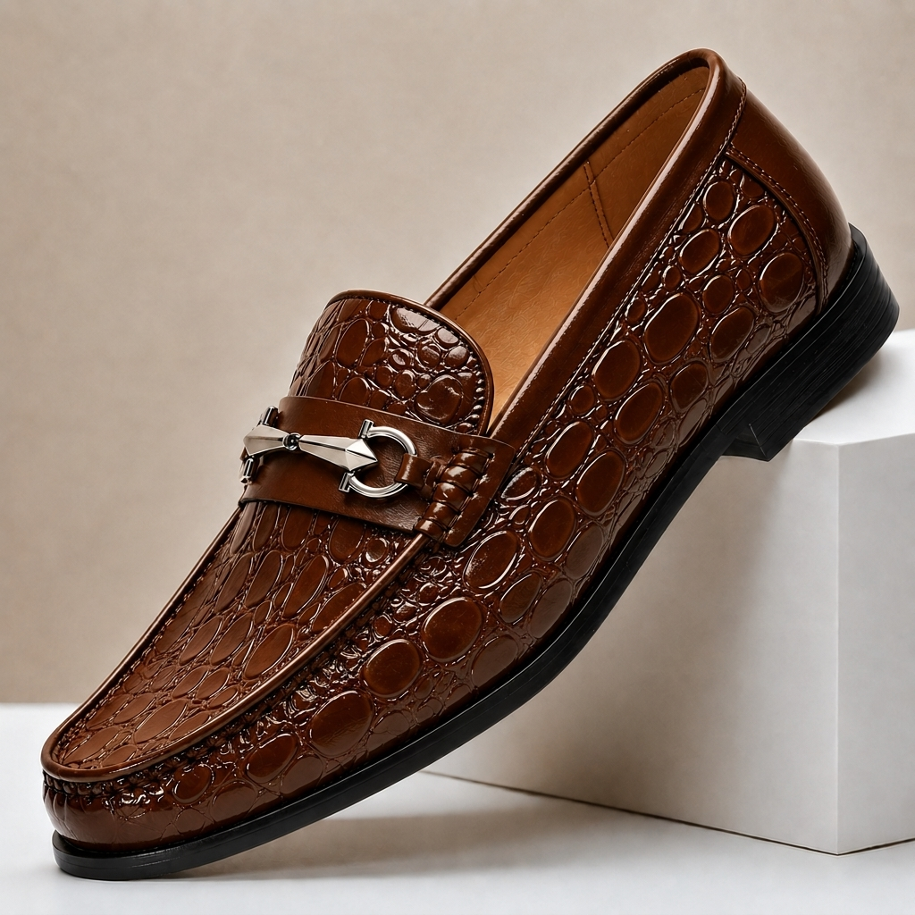 Carrowmere Textured Leather-Look Loafers - Brown
