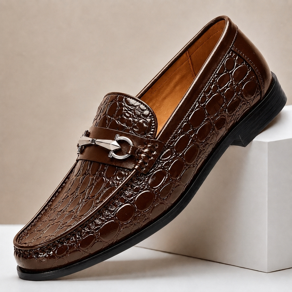 Carrowmere Textured Leather-Look Loafers - Coffee Brown