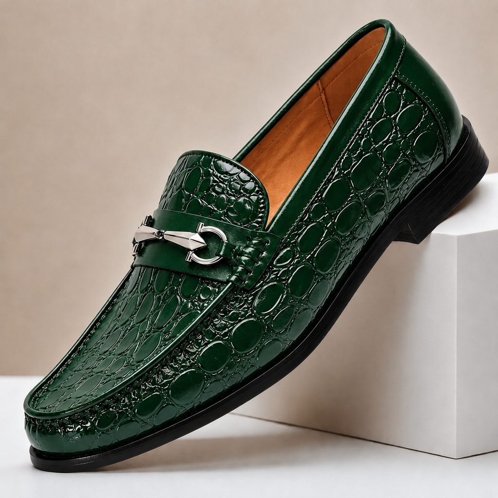 Carrowmere Textured Leather-Look Loafers - Green