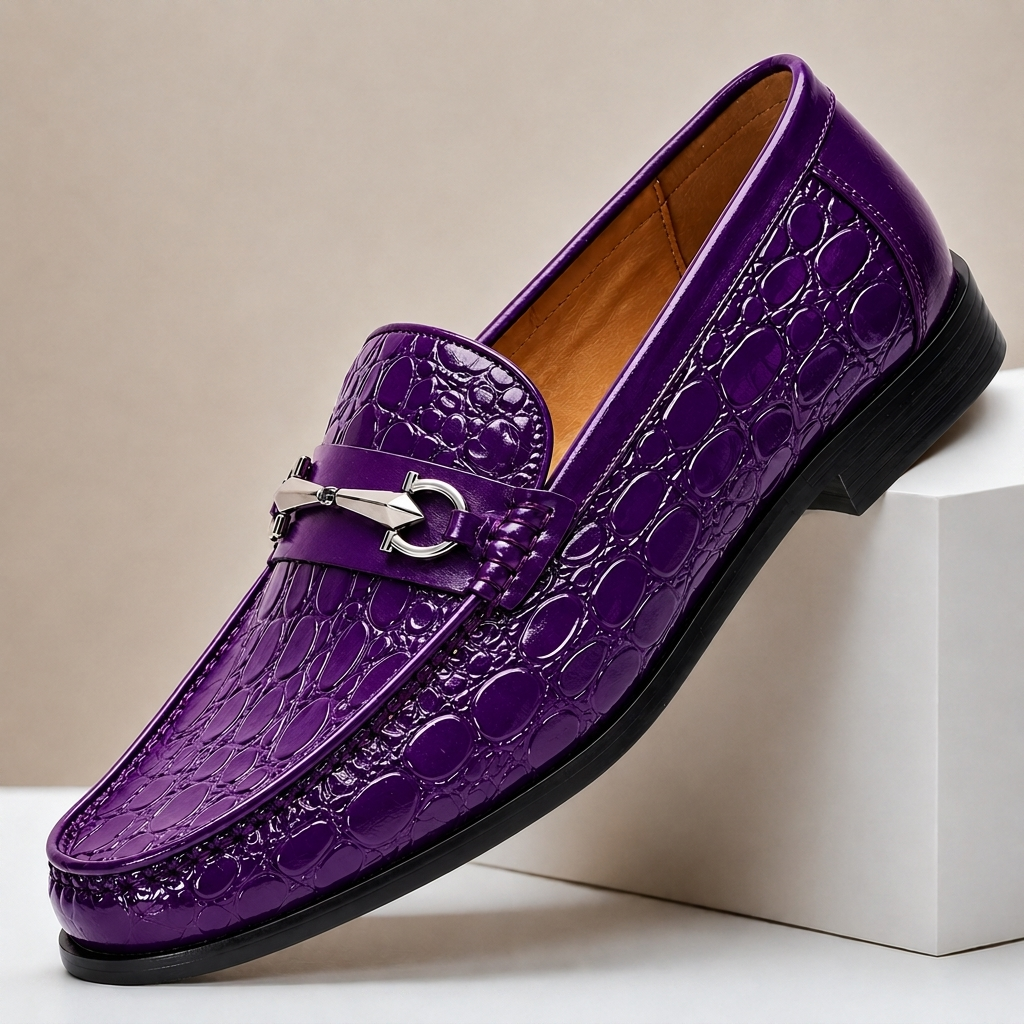 Carrowmere Textured Leather-Look Loafers - Purple