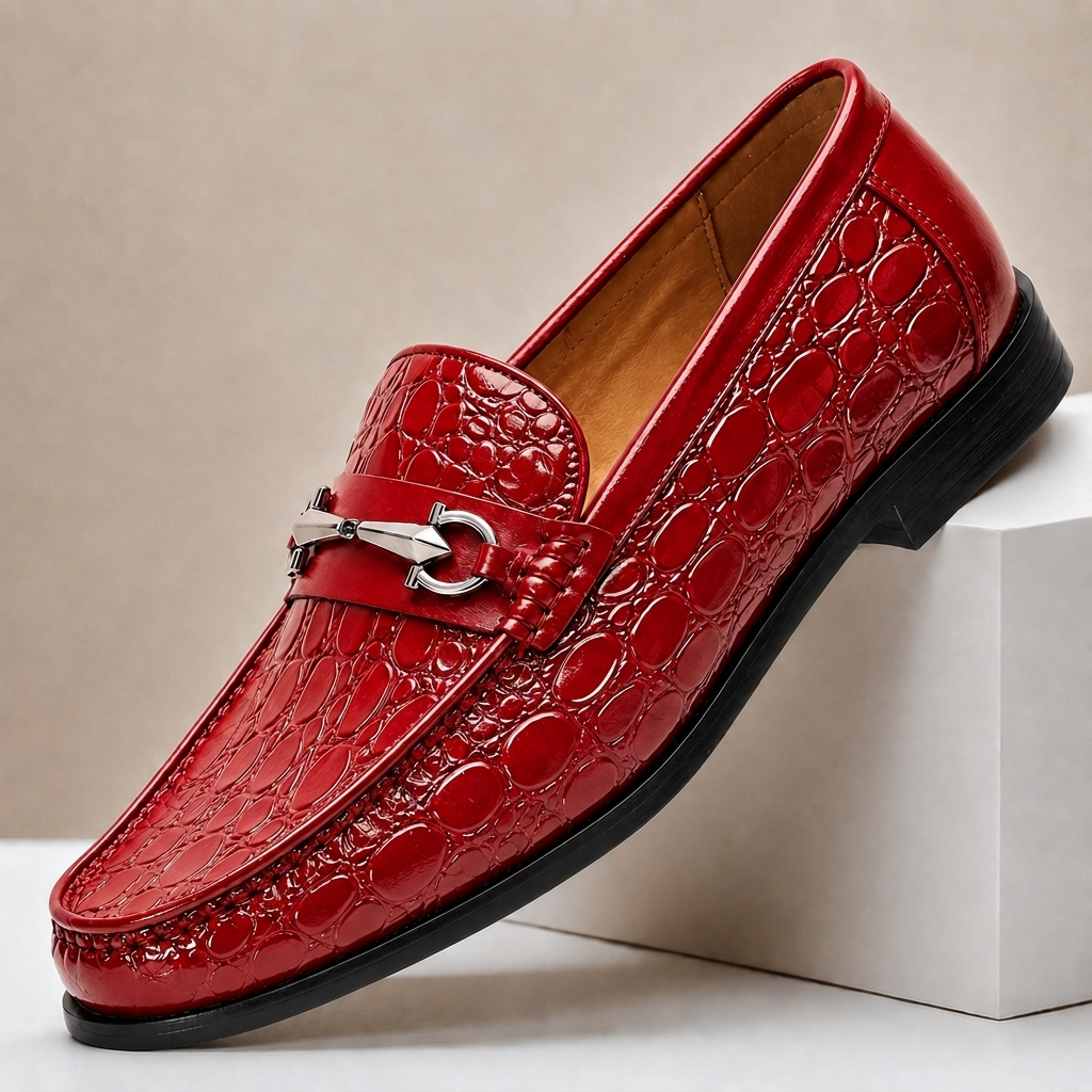Carrowmere Textured Leather-Look Loafers - Red