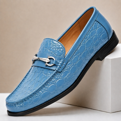Carrowmere Textured Leather-Look Loafers - Sky Blue