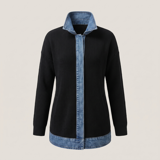 Casual Denim Trim Jacket - Black