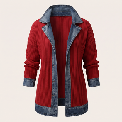 Casual Denim Trim Jacket - Red