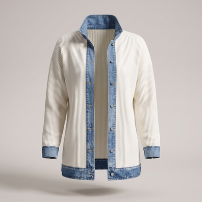 Casual Denim Trim Jacket - White