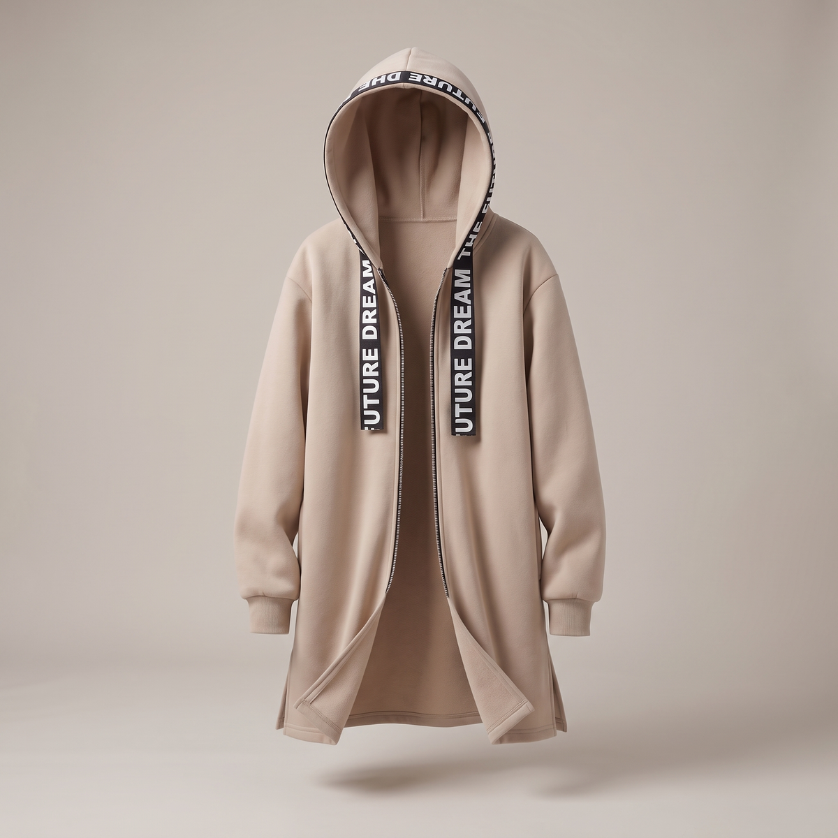 Casual Luxe Hooded Sweatshirt Coat - Apricot