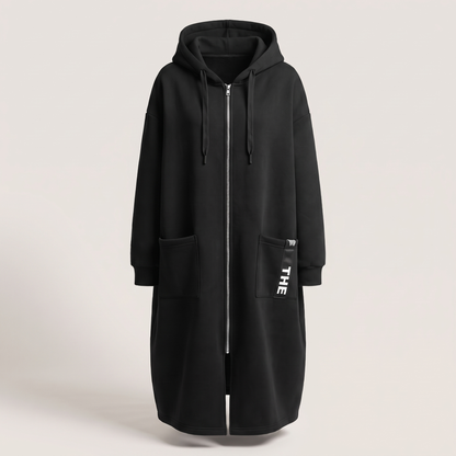 Casual Luxe Hooded Sweatshirt Coat - Black