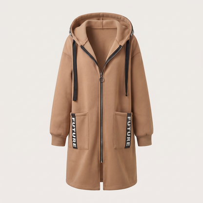 Casual Luxe Hooded Sweatshirt Coat - Khaki