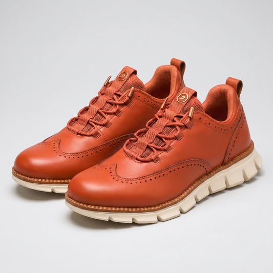 Cavendish Wingtip Leather-Look Trainers - Crimson