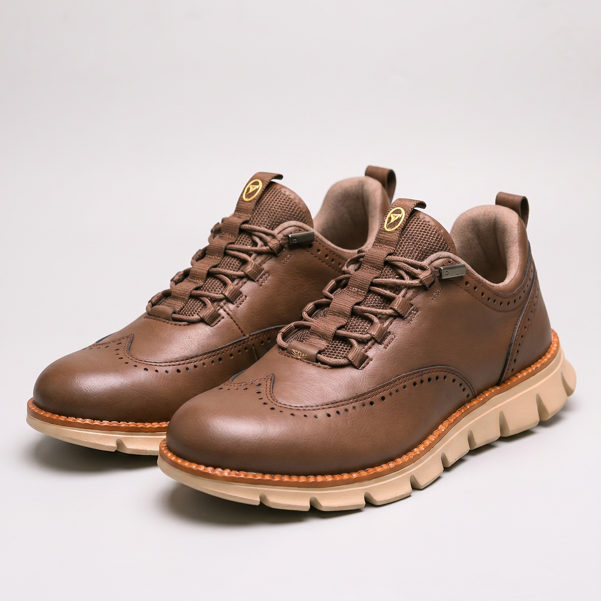 Cavendish Wingtip Leather-Look Trainers - Espresso Brown
