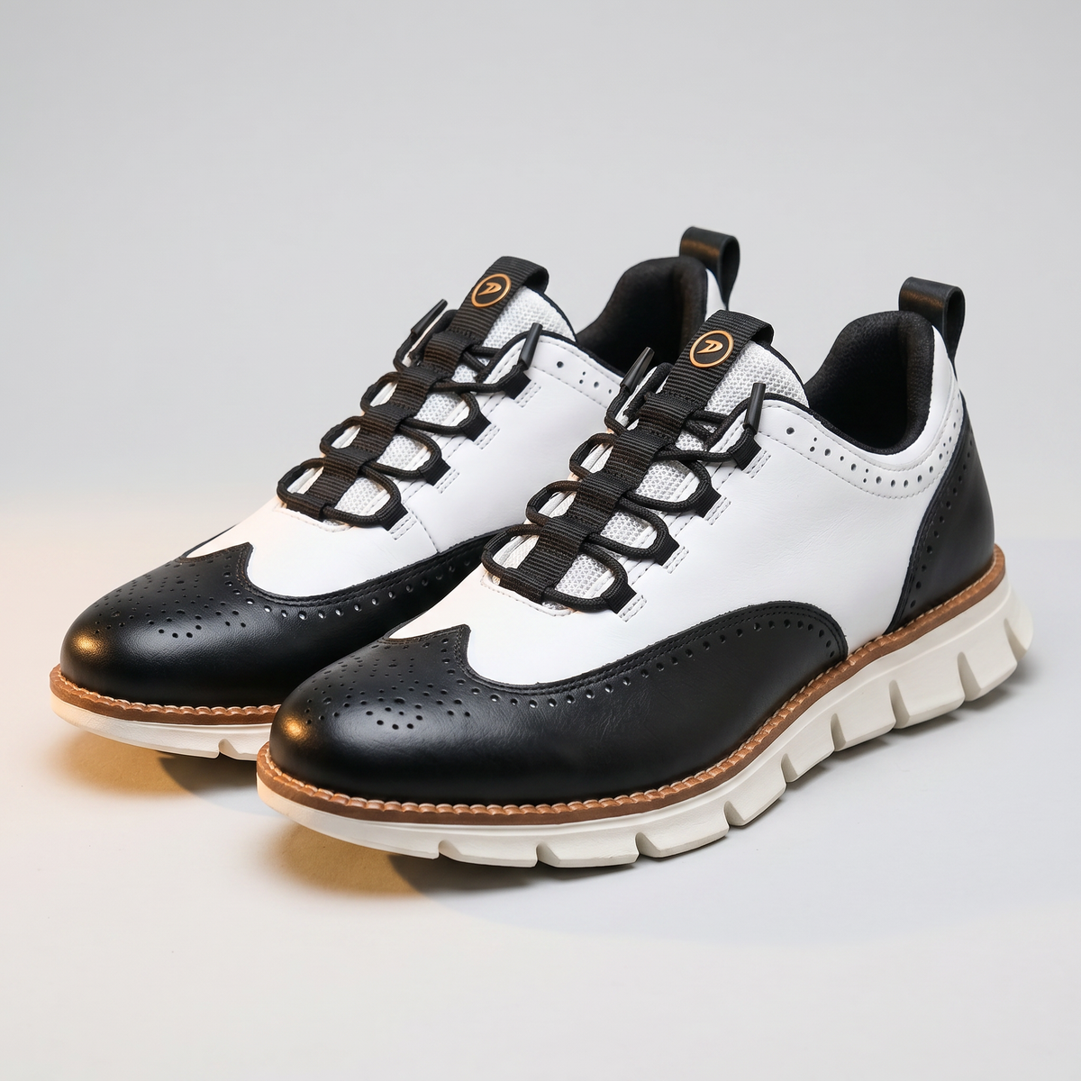 Cavendish Wingtip Leather-Look Trainers - White & Black