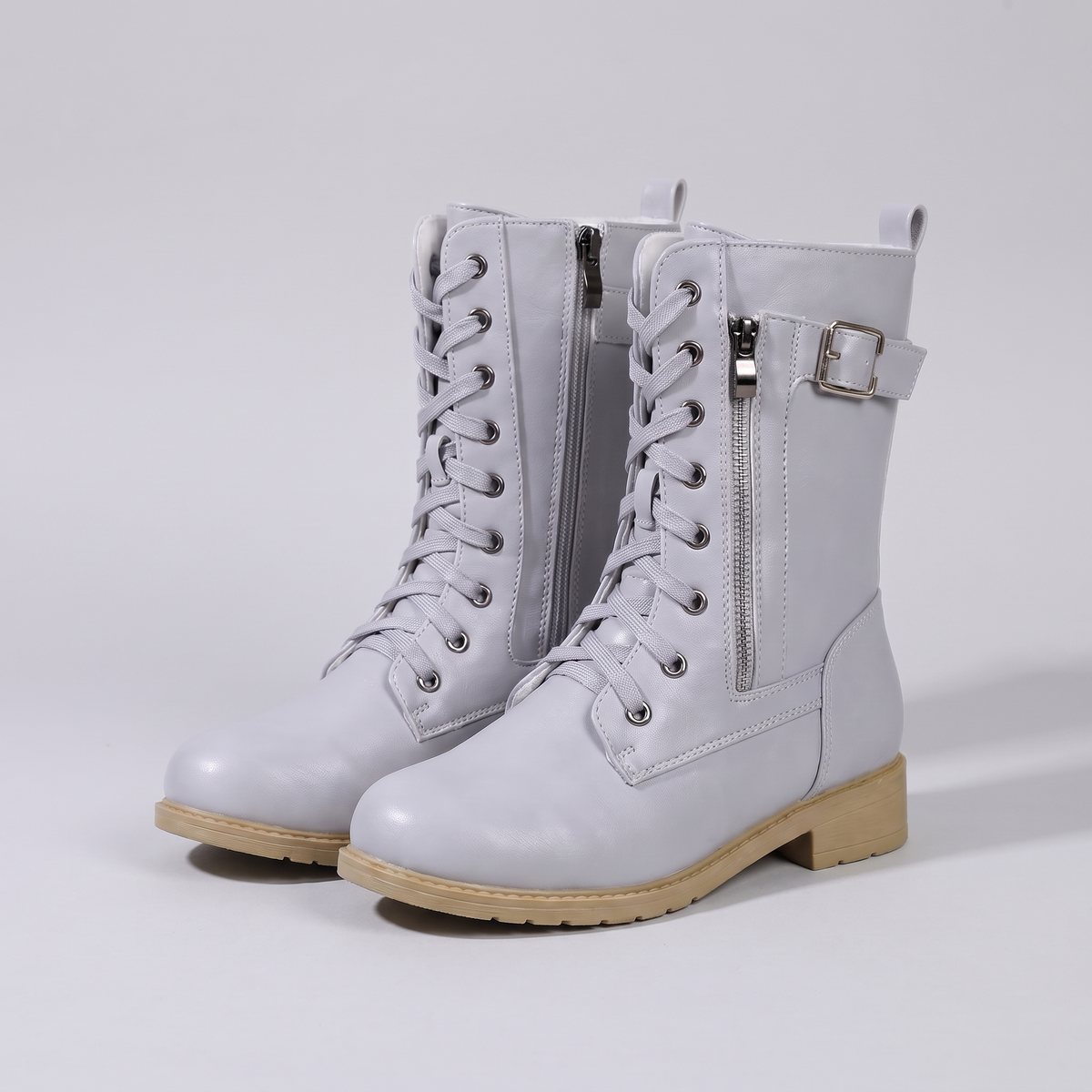Cecily Elegant Mid-Calf Boots - Light Grey