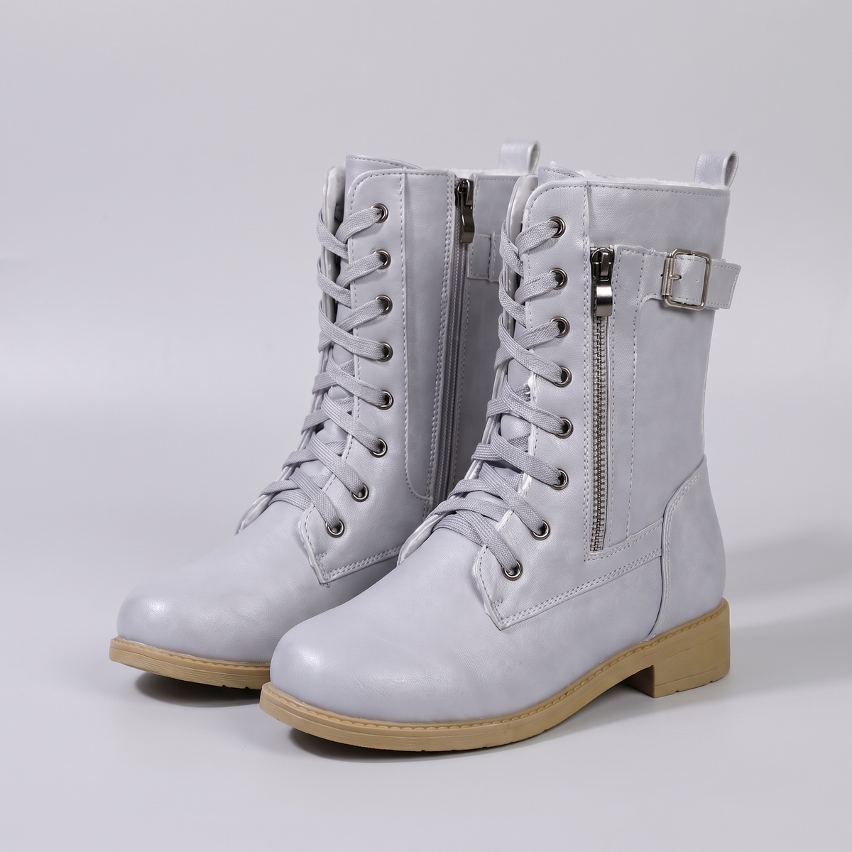 Cecily Elegant Mid-Calf Boots - Silver Grey