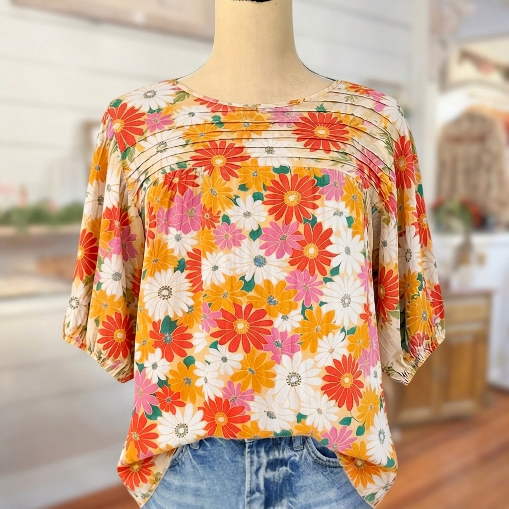 Celandine Pleated Detail Blouse - Orange