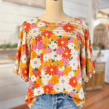 Celandine Pleated Detail Blouse - Orange