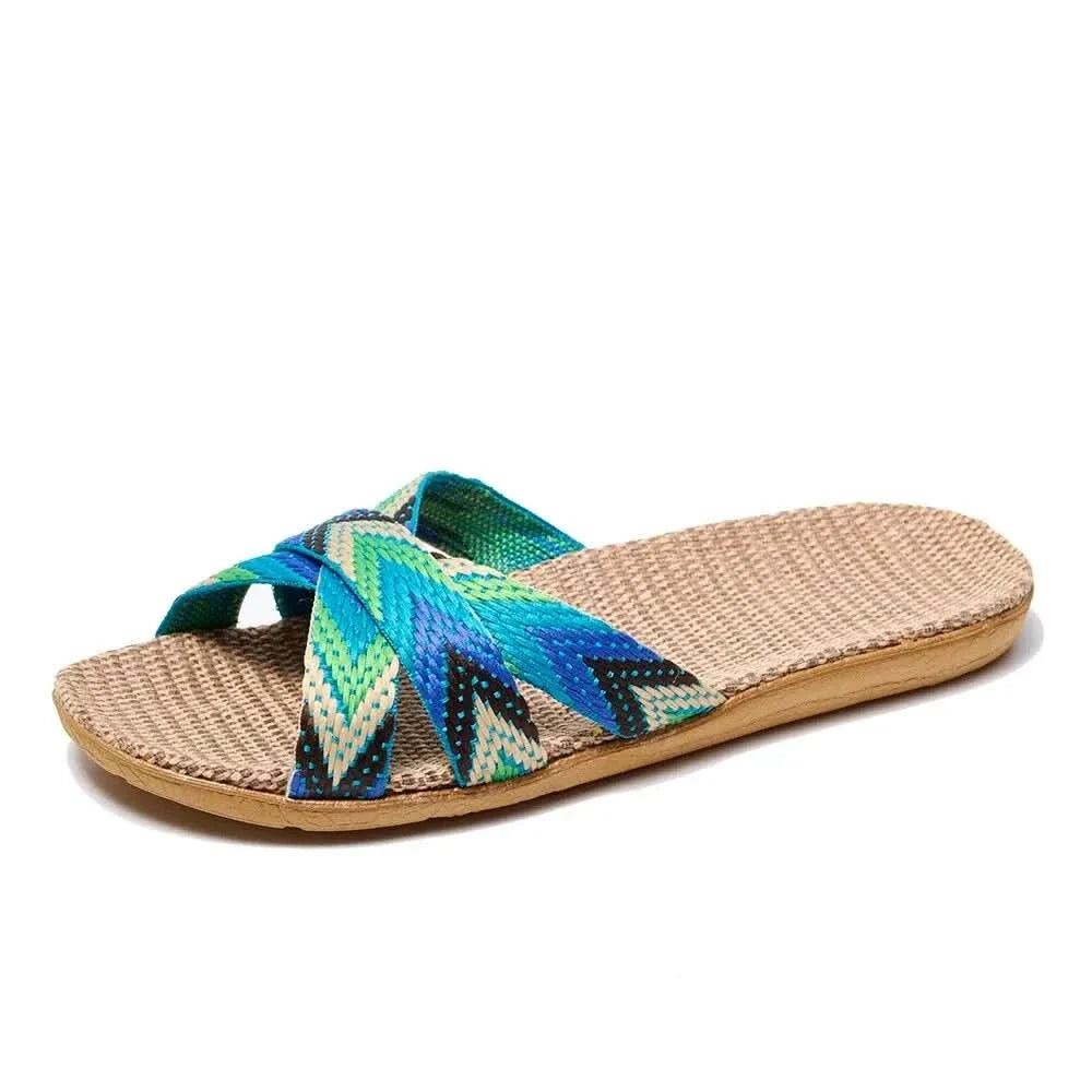 Celeste Soft Linen Slip-Ons - Blue